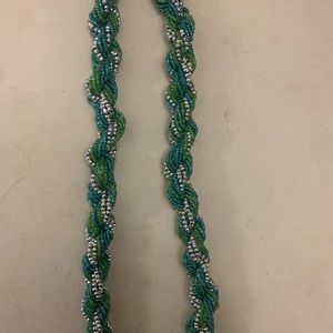 Island Designs Braided Beaded Necklace.  Green, Blue Silver 48 - 50"